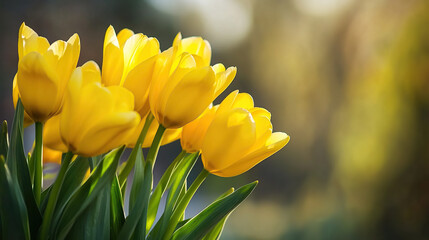 Bright Yellow Tulips in Morning Sunlight