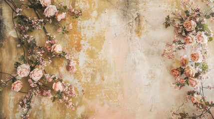 Naklejka premium background with flowers on old wall