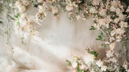 background with flowers on old wall