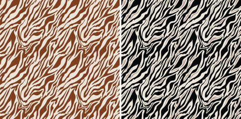 Vector abstract background with hand drawn zebra repeat pattern, seamless pattern with black and brown line art at beige background, linear wallpaper design, allover print, wallpaper digital style © Yulish