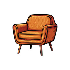A cartoon drawing of a mid-century modern armchair with sleek wooden legs.
