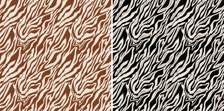Vector abstract background with hand drawn zebra repeat pattern, seamless pattern with black and brown line art at beige background, linear wallpaper design, allover print, wallpaper digital style