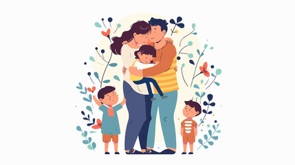 Happy Family Embracing Together: Mom, Dad, and Kids Hugging