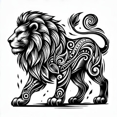 Fototapeta premium mandala lion design tattoo Outline vector logo illustration t-shirt design, isolated on white background.