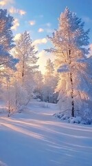 Obraz premium Breathtaking Winter Landscape with Snow-Covered Trees and Sky