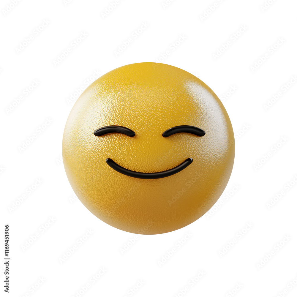 Poster smiling 3d emoji with sandy beige texture, isolated on transparency background, expressing relaxatio