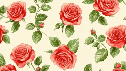 Stunning red roses forming a seamless floral pattern, creating a beautiful wall backdrop for romantic occasions