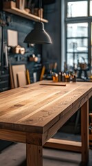Cozy Craftsmanship Workspace with Wooden Table and Tools