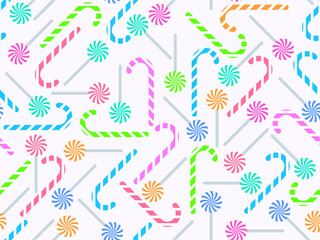 Holiday sweets candy canes seamless pattern. Striped lollipop and candy in minimalist style. Design for wallpapers, covers, wrappers and banners. Vector illustration