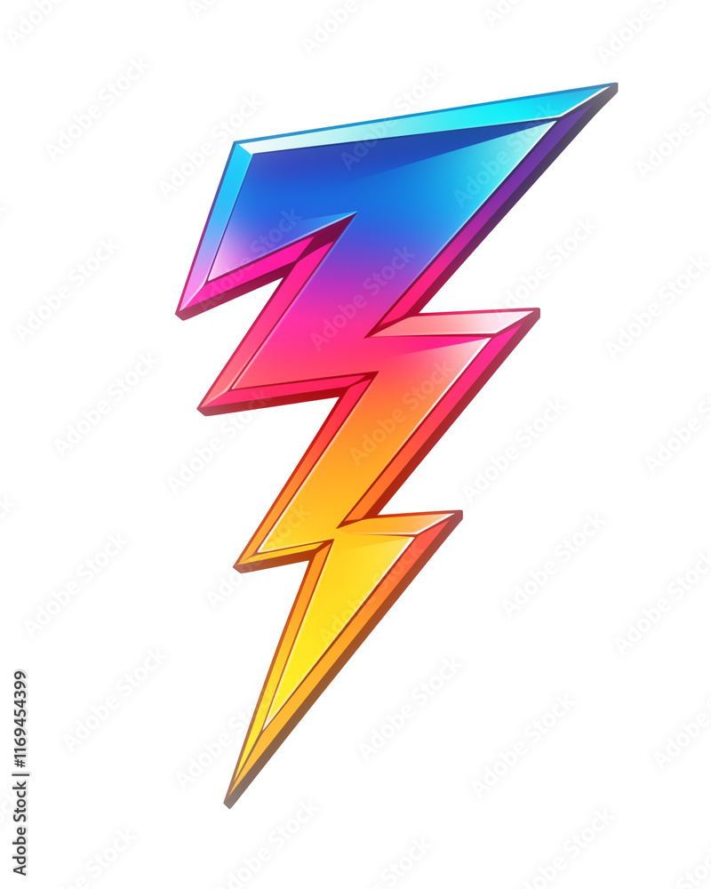 Poster vibrant lightning bolt in rainbow gradient with transparent edges, symbolizing energy and creativity