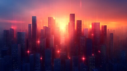 Obraz premium A Cityscape at Sunset with Glowing Lights