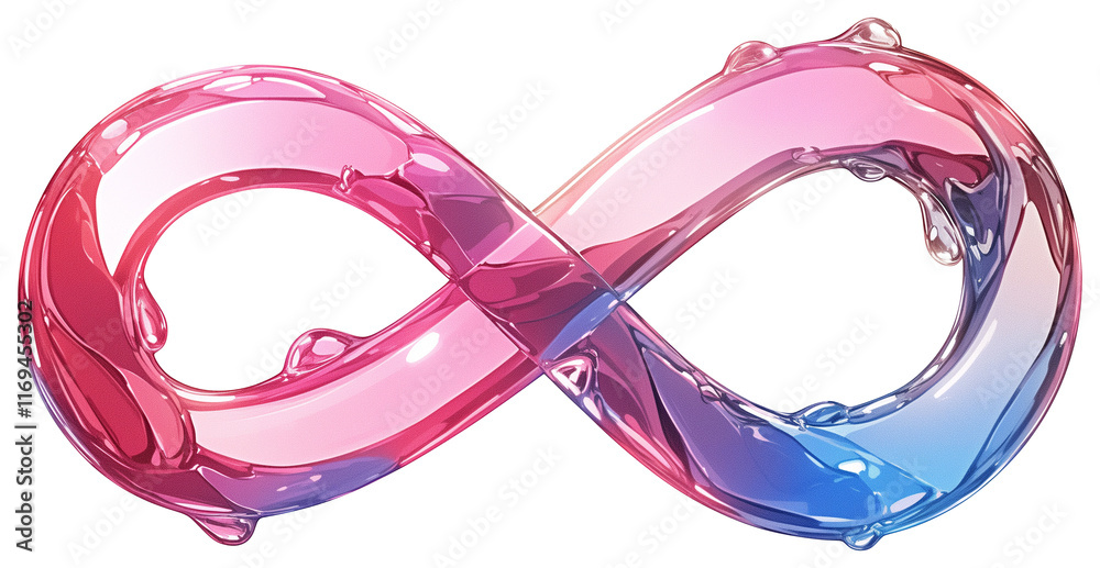 Aufkleber glossy infinity symbol with gradient of pink and blue hues, featuring liquid like texture and reflec