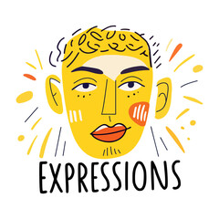 A flat sticker of a smirking woman emphasizing face expressions and emotions