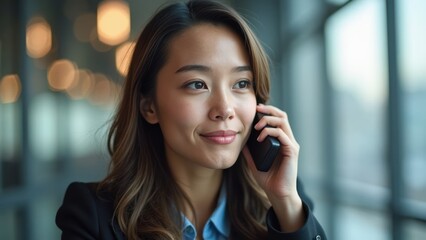 Woman is talking on her cell phone