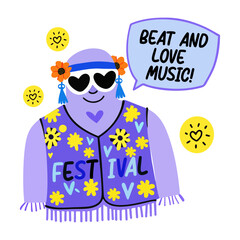 A flat sticker of a music lover wearing festive attire