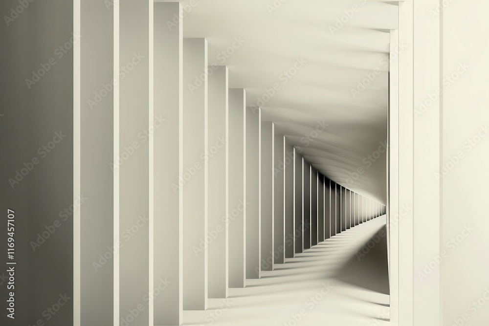 Fototapete Exploring a modern architectural corridor with geometric patterns and long shadows during daylight hours