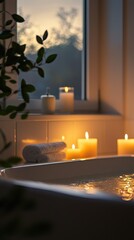 Relaxing Spa Atmosphere with Candles and Soft Light at Sunset