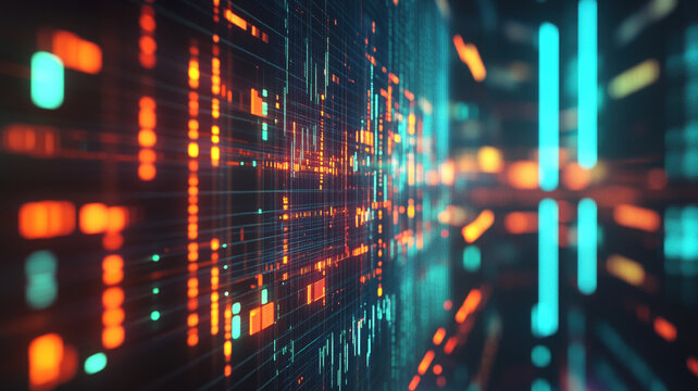Cryptocurrency growth chart with vibrant orange and blue lines, digital background, and futuristic financial design.