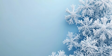 Delicate white snowflakes on a light blue background