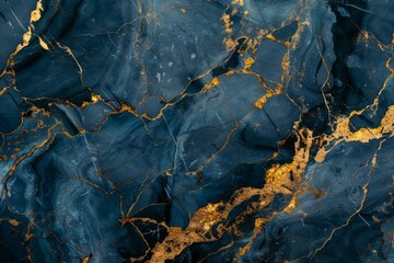  Navy blue dark marble pattern with golden veins. Detailed photo textured background