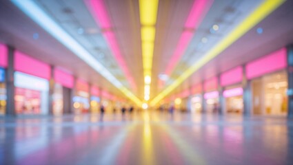 Shopping center with people, blurred. AI Generated.