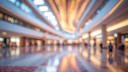 Shopping center with people, blurred. AI Generated.
