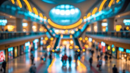 Shopping center with people, blurred. AI Generated.