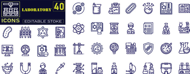 Laboratory icon set. Containing experiment, test tube, microscope, flask, chemical, biology, research icons .