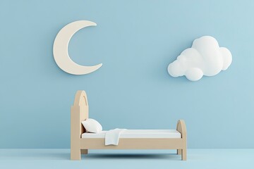 2d vector illustration of a bed isolated on a plain white background with a crescent moon --chaos 15