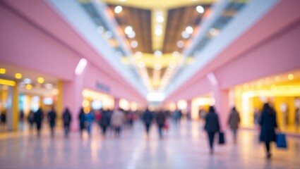 Shopping center with people, blurred. AI Generated.