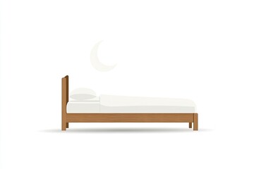 2d vector illustration of a bed isolated on a plain white background with a crescent moon --chaos 15
