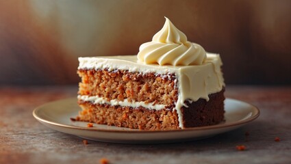 Delicious Slice of Carrot Cake with Cream Cheese Frosting. AI Generated.