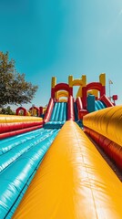 Colorful Inflatable Water Slide at Outdoor Amusement Park on Sunny Day