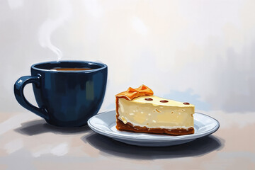 Cheesecake with sauce on a plate. AI Generated.