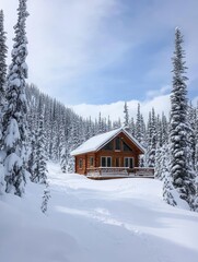 A Cozy Log Cabin Nestled In A Snowy Winter Forest
