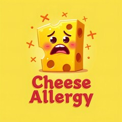 Fototapeta premium Queso con cara de susto alerta de alergia alimentaria, ¡ojo con los lácteos! 