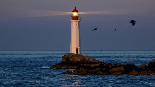 Lighthouse Standing Against the Ocean Waves