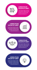 4 steps infographic template with 4 options. Flowchart that can be used for business report, data visualization and presentation. Timeline infographic elements vector illustration.
