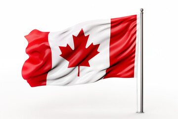 Canadian Flag on White Background – High-Quality Image of the Iconic Red Maple Leaf Flag, Perfect for Patriotic Themes, National Celebrations, Educational Projects, Graphic Design, and Cultural.