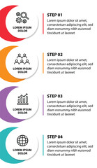 4 steps infographic template with 4 options. Flowchart that can be used for business report, data visualization and presentation. Timeline infographic elements vector illustration.