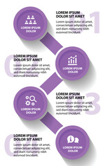 4 steps infographic template with 4 options. Flowchart that can be used for business report, data visualization and presentation. Timeline infographic elements vector illustration.