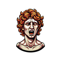 Vector rendering of the Hellenistic Dying Gaul statue, focusing on the head and upper torso.