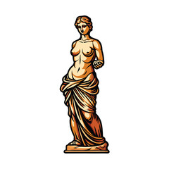 A vector rendering of the Venus de Milo statue in a stylized, high-contrast style, with the figure rendered in a golden hue.