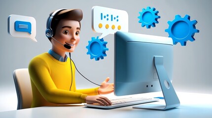Cheerful Cartoon Customer Support: Friendly Tech Assistance