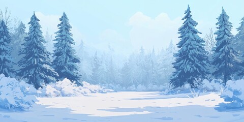 Fototapeta premium Serene Winter Forest Landscape with Snowy Ground
