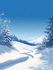 Serene Winter Landscape Snow Covered Path Mountains Trees
