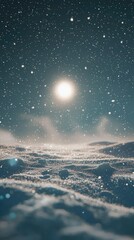 Fototapeta premium Ethereal Snowy Landscape with Sunlight and Falling Snowflakes