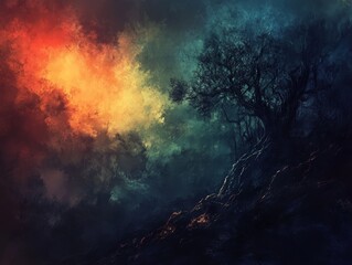 Fototapeta premium Enigmatic Twilight Landscape: A Mystical Forest Scene
