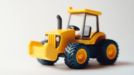 Bright Yellow Toy Tractor on a White Background