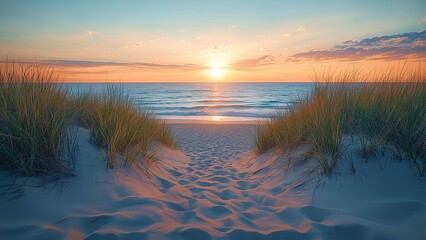 Sandy Beach Dunes at Sunset